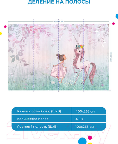 Изображение товара Фотообои листовые ФабрикаФресок Сказка Девочка и единорог / 244265 (400x265)