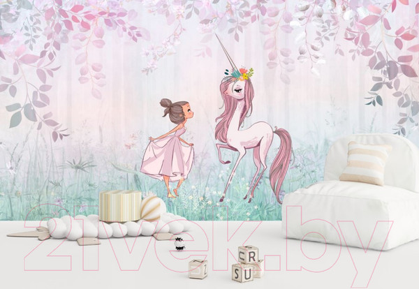 Изображение товара Фотообои листовые ФабрикаФресок Сказка Девочка и единорог / 245265 (500x265)