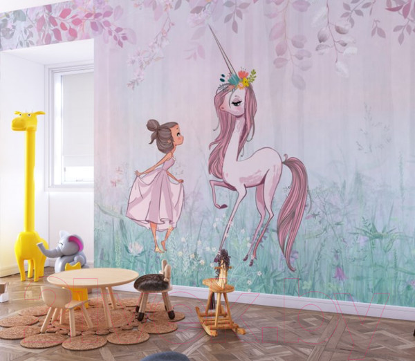 Изображение товара Фотообои листовые ФабрикаФресок Сказка Девочка и единорог / 245265 (500x265)