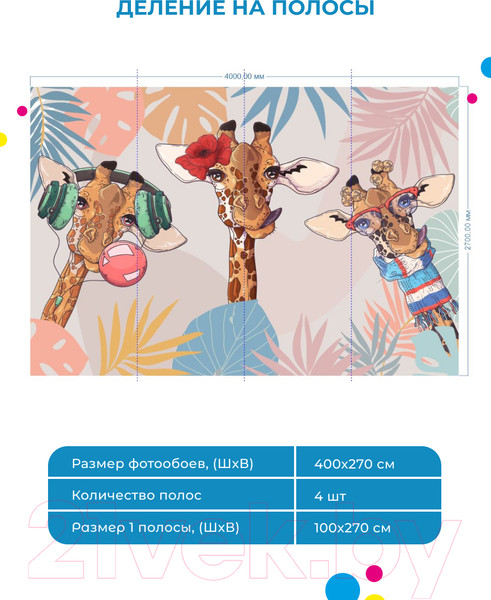 Изображение товара Фотообои листовые ФабрикаФресок Детские Веселые жирафы / 254270 (400x270)