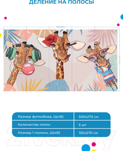 Изображение товара Фотообои листовые ФабрикаФресок Детские Веселые жирафы / 255270 (500x270)