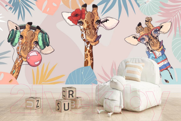 Изображение товара Фотообои листовые ФабрикаФресок Детские Веселые жирафы / 256270 (600x270)