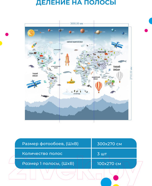 Изображение товара Фотообои листовые ФабрикаФресок Детская карта с планетами / 263270 (300x270)