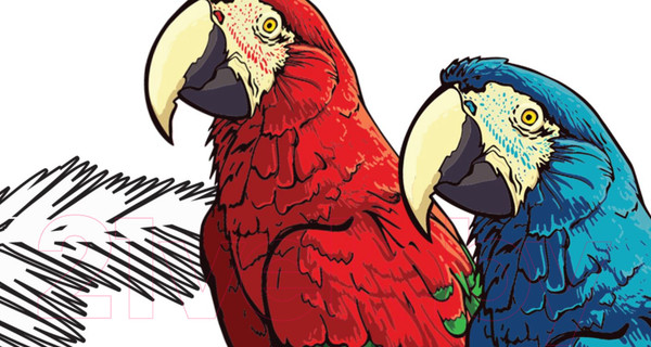 Изображение товара Фотообои листовые ФабрикаФресок Контрастные фламинго и попугаи / 282270 (200x270)