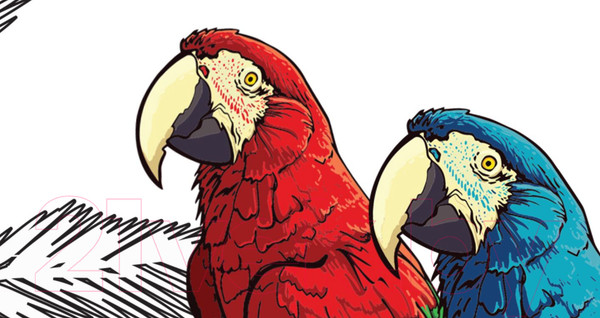 Изображение товара Фотообои листовые ФабрикаФресок Контрастные фламинго и попугаи / 284270 (400x270)