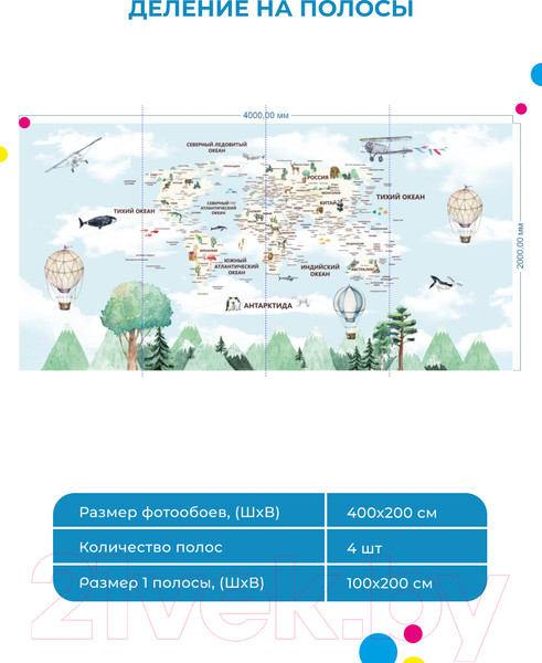 Изображение товара Фотообои листовые ФабрикаФресок Детская карта с лесом / 314200 (400x200)