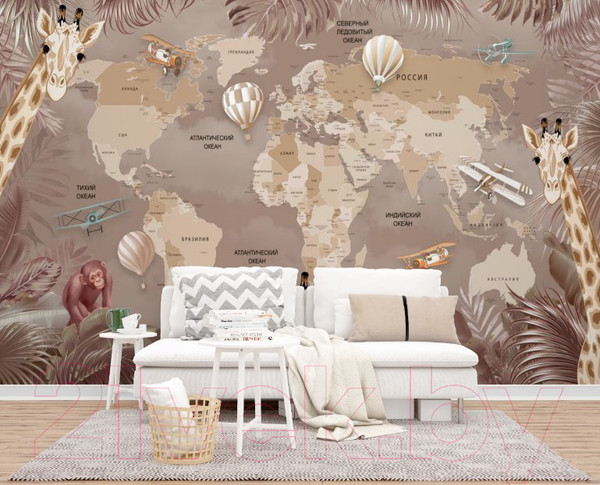 Изображение товара Фотообои листовые ФабрикаФресок Карта с жирафами / 324265 (400x265)