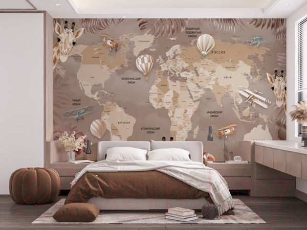 Изображение товара Фотообои листовые ФабрикаФресок Карта с жирафами / 324265 (400x265)