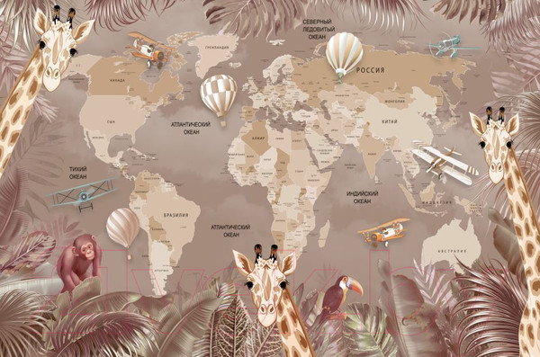 Изображение товара Фотообои листовые ФабрикаФресок Карта с жирафами / 324265 (400x265)
