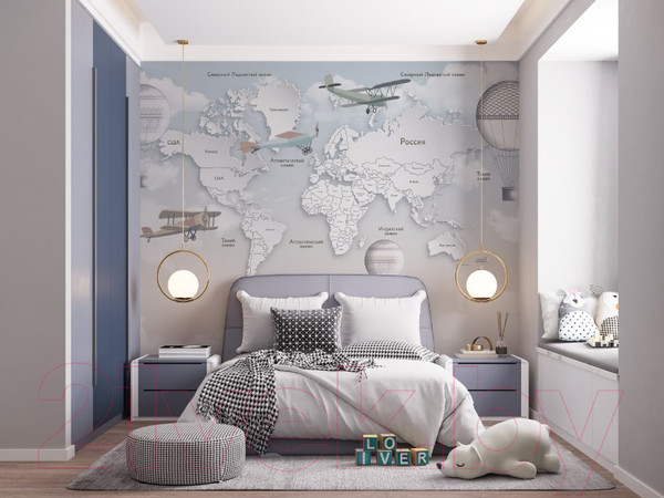 Изображение товара Фотообои листовые ФабрикаФресок Детская карта светлая с воздушными шарами / 334265 (400x265)