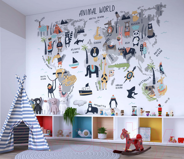 Изображение товара Фотообои листовые ФабрикаФресок Детская карта на английском / 394280 (400x280)