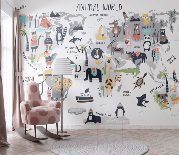 Изображение товара Фотообои листовые ФабрикаФресок Детская карта на английском / 394280 (400x280)