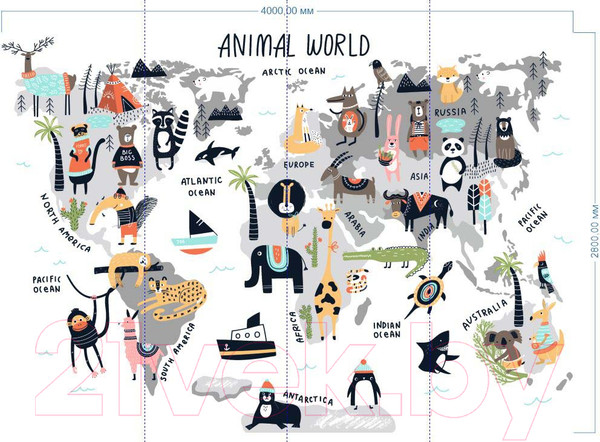 Изображение товара Фотообои листовые ФабрикаФресок Детская карта на английском / 394280 (400x280)