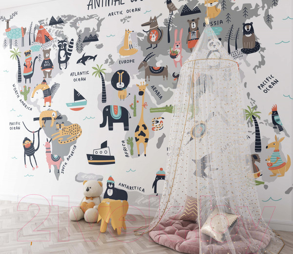 Изображение товара Фотообои листовые ФабрикаФресок Детская карта на английском / 394280 (400x280)