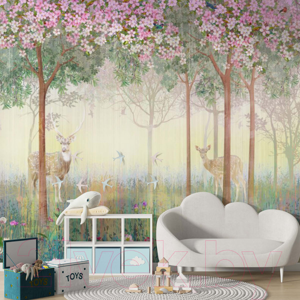 Изображение товара Фотообои листовые ФабрикаФресок Олени в лесу Афреска / 403280 (300x280)