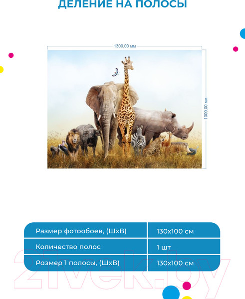 Изображение товара Фотообои листовые ФабрикаФресок Африканские звери / 481301 (130x100)