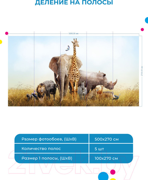 Изображение товара Фотообои листовые ФабрикаФресок Африканские звери / 485270 (500x270)