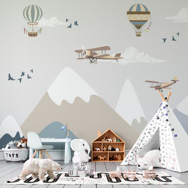 Изображение товара Фотообои листовые ФабрикаФресок Детские Горы и самолеты / 503270 (300x270)