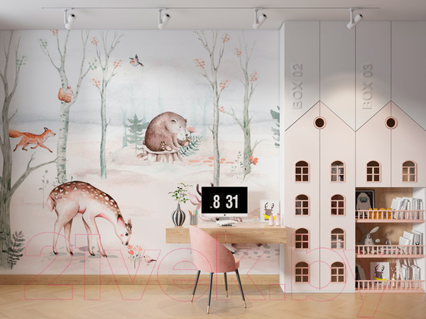 Изображение товара Фотообои листовые ФабрикаФресок Звери на поляне / 513270 (300x270)