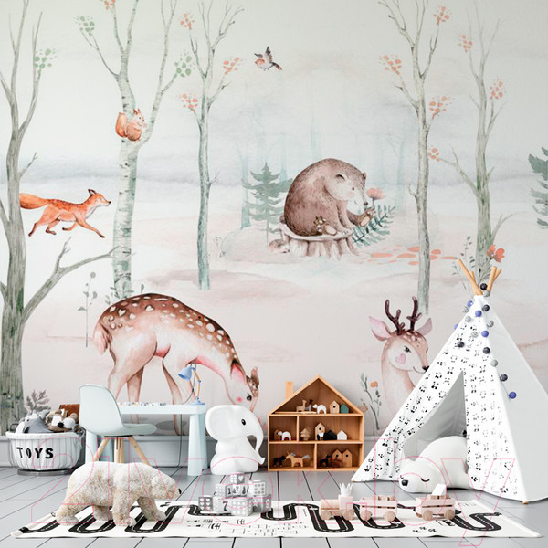 Изображение товара Фотообои листовые ФабрикаФресок Звери на поляне / 513270 (300x270)