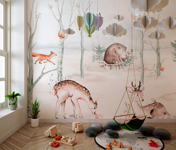 Изображение товара Фотообои листовые ФабрикаФресок Звери на поляне / 513270 (300x270)