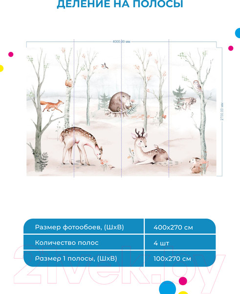 Изображение товара Фотообои листовые ФабрикаФресок Звери на поляне / 514270 (400x270)