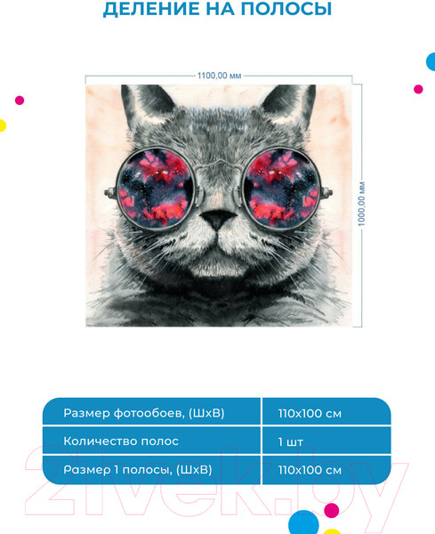 Изображение товара Фотообои листовые ФабрикаФресок Кот в очках / 541100 (110x110)