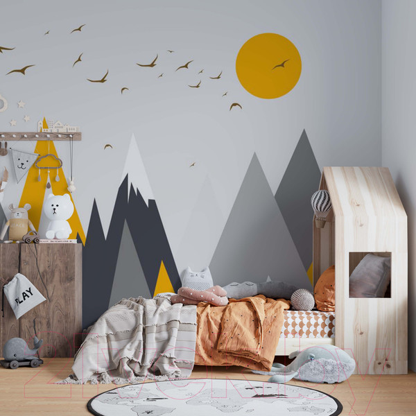 Изображение товара Фотообои листовые ФабрикаФресок Детские Горы с солнцем / 443270 (300x270)