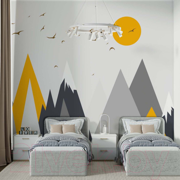 Изображение товара Фотообои листовые ФабрикаФресок Детские Горы с солнцем / 443270 (300x270)