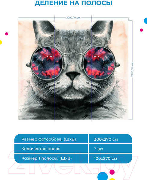 Изображение товара Фотообои листовые ФабрикаФресок Кот в очках / 543270 (300x270)