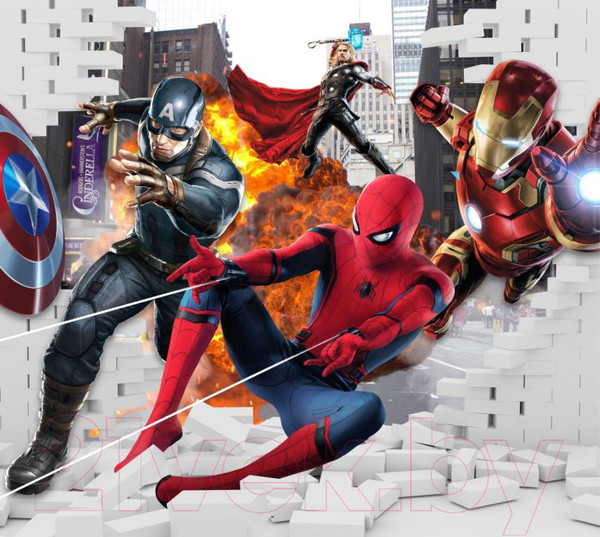 Изображение товара Фотообои листовые ФабрикаФресок Мстители из стены / 553270 (300x270)