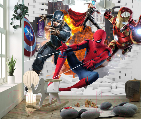 Изображение товара Фотообои листовые ФабрикаФресок Мстители из стены / 553270 (300x270)