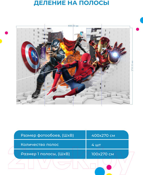 Изображение товара Фотообои листовые ФабрикаФресок Мстители из стены / 554270 (400x270)