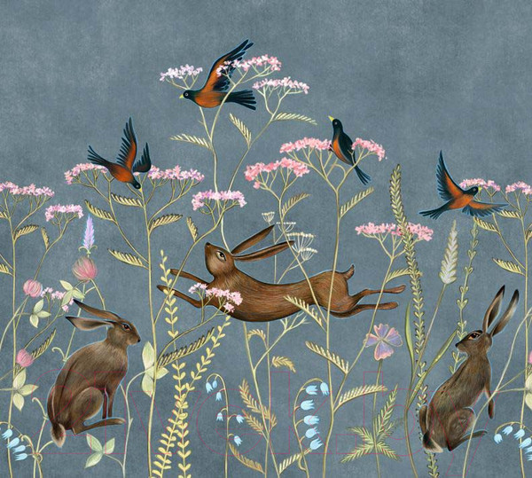 Изображение товара Фотообои листовые ФабрикаФресок Зайцы в цветах Афреска / 563270 (300x270)