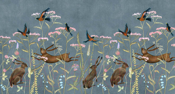 Изображение товара Фотообои листовые ФабрикаФресок Зайцы в цветах Афреска / 565270 (500x270)