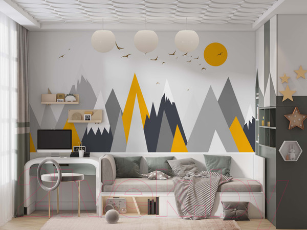 Изображение товара Фотообои листовые ФабрикаФресок Детские Горы с солнцем / 445270 (500x270)