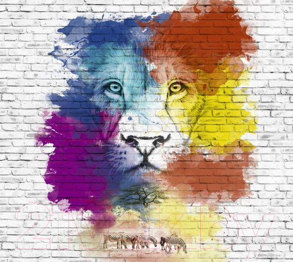 Изображение товара Фотообои листовые ФабрикаФресок Лев и граффити / 573270 (300x270)