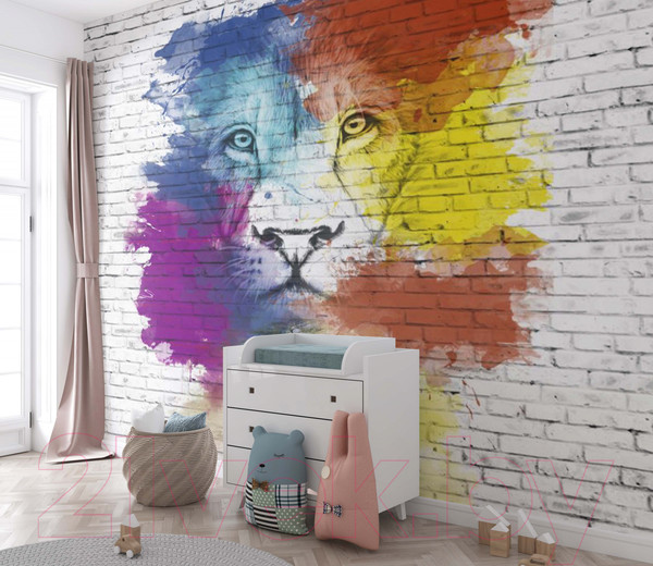 Изображение товара Фотообои листовые ФабрикаФресок Лев и граффити / 573270 (300x270)