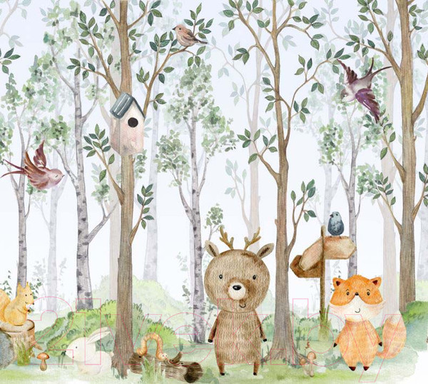 Изображение товара Фотообои листовые ФабрикаФресок Звери в лесу / 603270 (300x270)