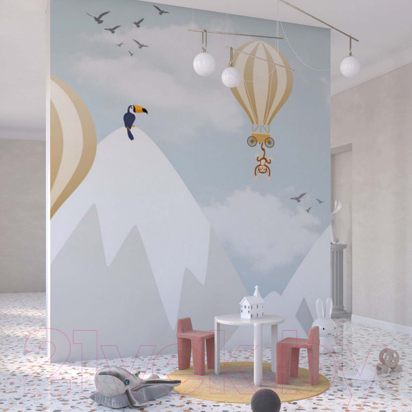 Изображение товара Фотообои листовые ФабрикаФресок Шары в горах и звери / 612270 (200x270)