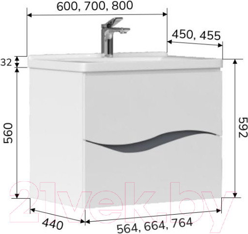 Изображение товара Тумба под умывальник Volna Grey 60.2Y Миранда (подвесная)