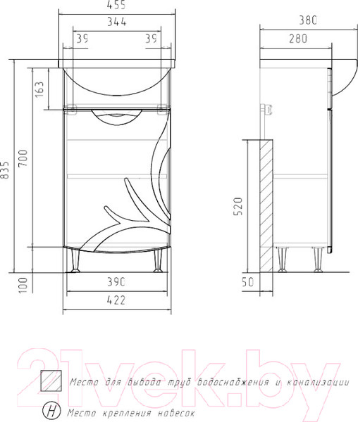 Изображение товара Тумба под умывальник Volna Adel 45.1D Азов (напольная)