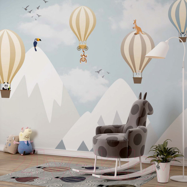 Изображение товара Фотообои листовые ФабрикаФресок Шары в горах и звери / 614270 (400x270)