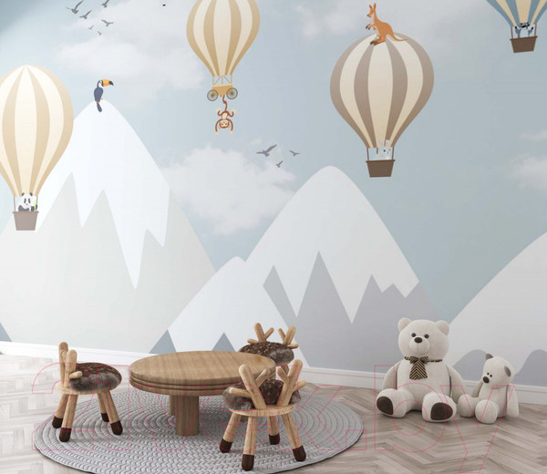 Изображение товара Фотообои листовые ФабрикаФресок Шары в горах и звери / 614270 (400x270)