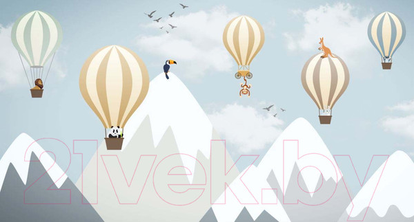 Изображение товара Фотообои листовые ФабрикаФресок Шары в горах и звери / 615270 (500x270)