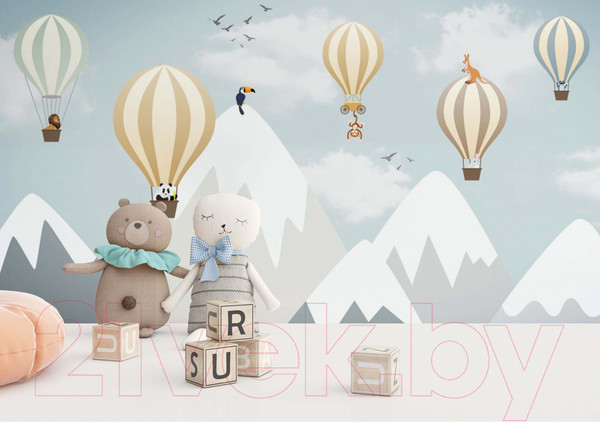 Изображение товара Фотообои листовые ФабрикаФресок Шары в горах и звери / 615270 (500x270)