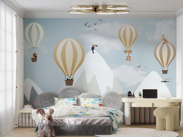 Изображение товара Фотообои листовые ФабрикаФресок Шары в горах и звери / 615270 (500x270)