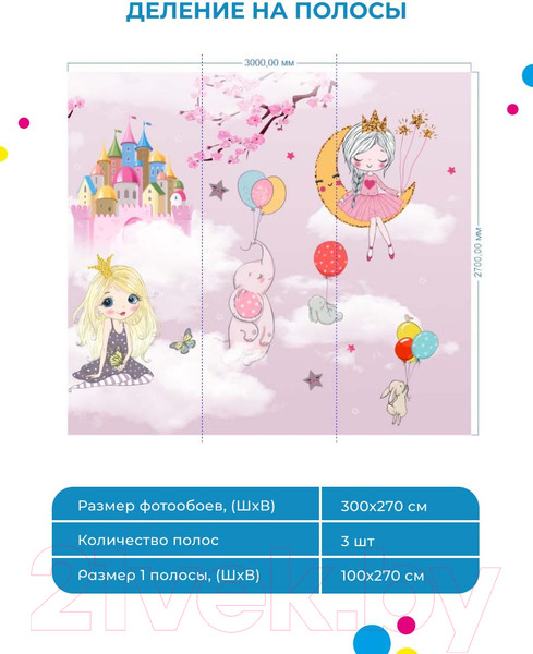 Изображение товара Фотообои листовые ФабрикаФресок Детские Принцессы на облаках / 623270 (300x270)