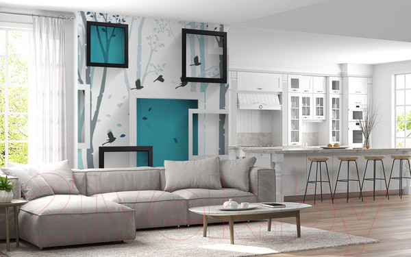 Изображение товара Фотообои листовые ФабрикаФресок Бирюзовые квадраты / 633270 (300x270)