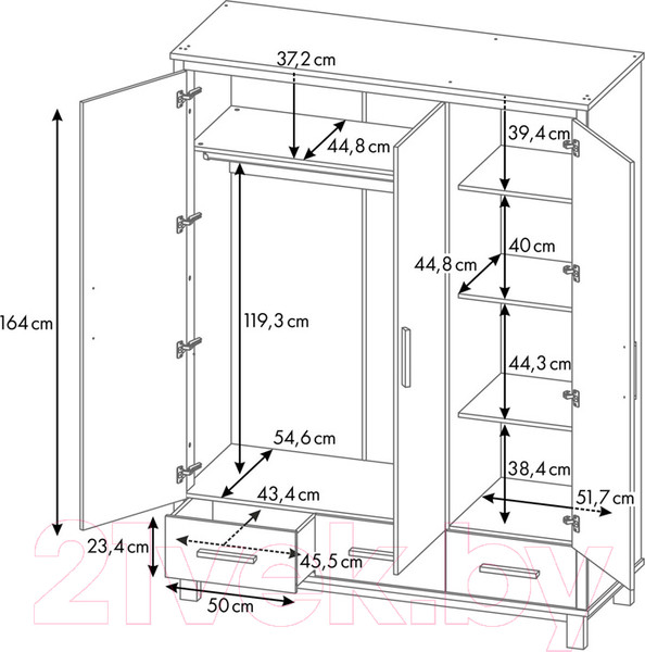 Изображение товара Шкаф Polini Kids Simple трехсекционный 3415 / 0002725.9 (белый)